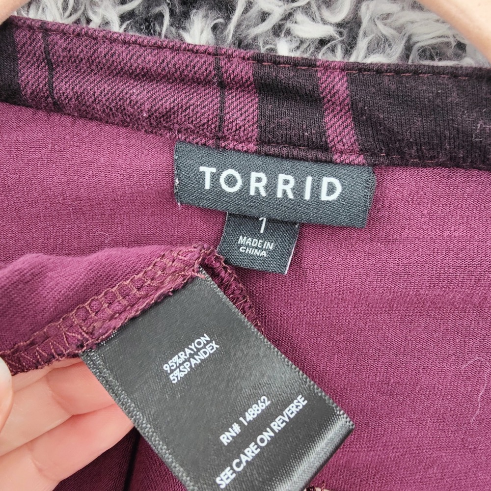 Torrid Women Grunge Dark Academia Plaid Shirt Dress 1X Purple Black Button Front - Picture 8 of 16